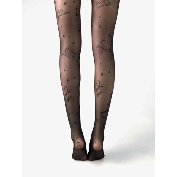 ⭐ Astrology Zodiac Constellations Tattoo Printed Black Sheer Nylon Tights NEW - Picture 9 of 16